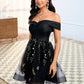 Adalynn A-line Off the Shoulder Short Tulle Lace Homecoming Dress With Embroidered DLP0025720