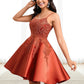 Gertrude A-line Scoop Short Satin Lace Homecoming Dress With Sequins DLP0025683