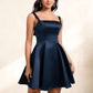 Celeste A-line Straight Short Satin Homecoming Dress With Bow DLP0025639