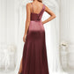 Lesly A-line Asymmetrical Floor-Length Stretch Satin Bridesmaid Dress DLP0025828