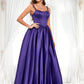 Lori Ball-Gown/Princess Scoop Floor-Length Satin Prom Dresses With Appliques Lace Beading DLP0025865