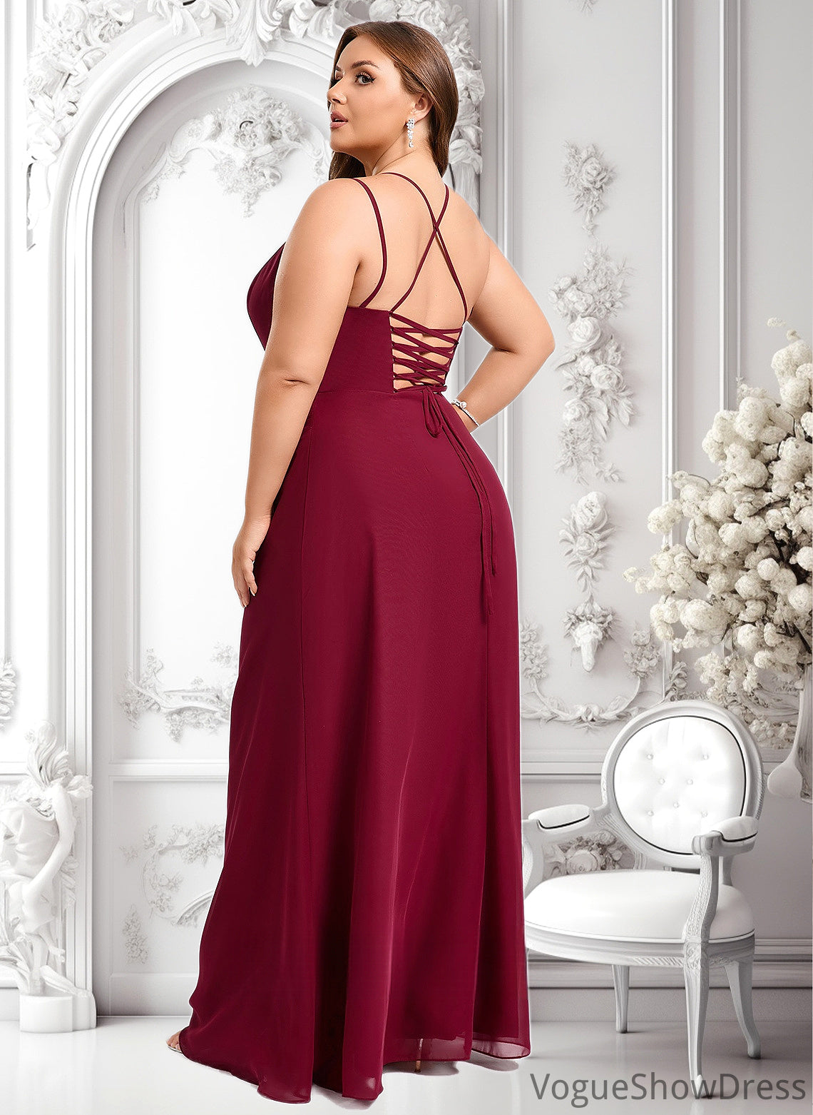 Ruby Trumpet/Mermaid Square Floor-Length Chiffon Bridesmaid Dress DLP0025826