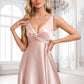 Valery A-line V-Neck Floor-Length Stretch Satin Bridesmaid Dress DLP0025779