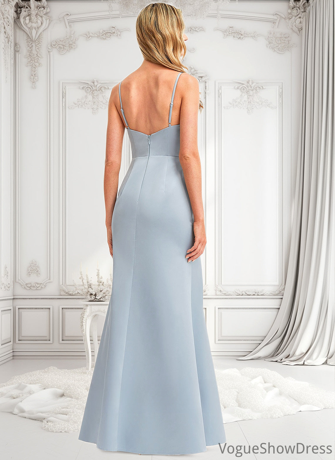 Haven A-line V-Neck Floor-Length Satin Bridesmaid Dress DLP0025724