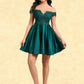 Millicent A-line Off the Shoulder Short Lace Satin Homecoming Dress With Rhinestone DLP0025718