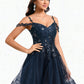 Jordyn A-line V-Neck Short Tulle Lace Homecoming Dress With Sequins DLP0025642