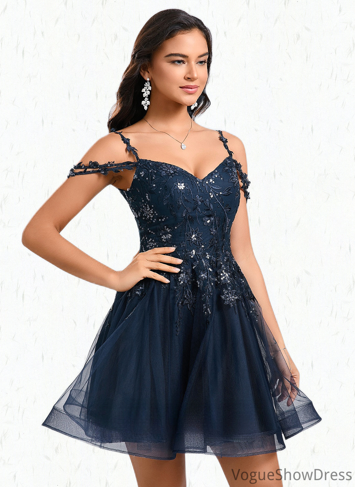 Jordyn A-line V-Neck Short Tulle Lace Homecoming Dress With Sequins DLP0025642