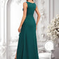 Angela A-line Scoop Floor-Length Chiffon Bridesmaid Dress With Ruffle DLP0025814