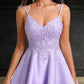 Sophia A-line V-Neck Short Satin Homecoming Dress With Appliques Lace DLP0025692