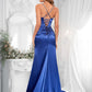 Caitlyn Trumpet/Mermaid Straight Sweep Train Stretch Satin Prom Dresses With Rhinestone DLP0025861