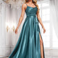 Lisa A-line Cowl Floor-Length Stretch Satin Bridesmaid Dress With Ruffle DLP0025781