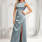 Brooke A-line Scoop Cowl Floor-Length Stretch Satin Prom Dresses DLP0025878