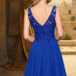 Helen A-line V-Neck Knee-Length Chiffon Lace Homecoming Dress DLP0020589