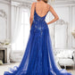 Frances Trumpet/Mermaid Straight Sweep Train Tulle Sequin Prom Dresses With Sequins Appliques Lace DLP0025857