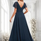 Natalya A-line V-Neck Floor-Length Chiffon Bridesmaid Dress DLP0025806