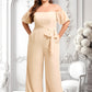 Renata Jumpsuit/Pantsuit Off the Shoulder Square Floor-Length Chiffon Bridesmaid Dress DLP0025791