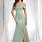 Stephanie Trumpet/Mermaid Off the Shoulder Square Floor-Length Satin Prom Dresses With Ruffle DLP0025883