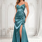 Bridget Trumpet/Mermaid V-Neck Sweep Train Stretch Satin Prom Dresses DLP0025855