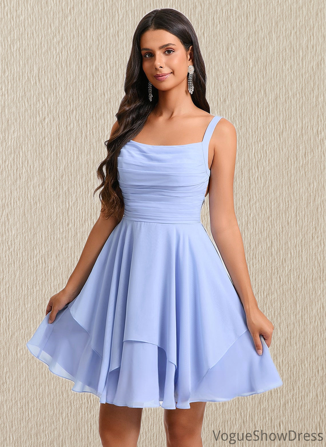 Eloise A-line Scoop Short Chiffon Homecoming Dress With Pleated DLP0025654