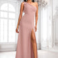 Ashly A-line One Shoulder Floor-Length Chiffon Bridesmaid Dress With Bow DLP0025748