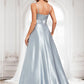 Nancy A-line V-Neck Floor-Length Stretch Satin Bridesmaid Dress DLP0025795