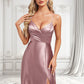 Frida A-line V-Neck Floor-Length Stretch Satin Bridesmaid Dress DLP0025822