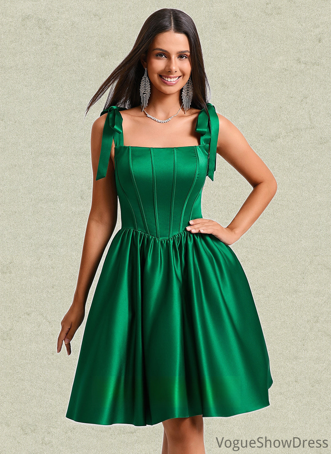 Laylah Ball-Gown/Princess Straight Short Satin Homecoming Dress With Bow DLP0025645