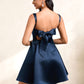 Celeste A-line Straight Short Satin Homecoming Dress With Bow DLP0025639