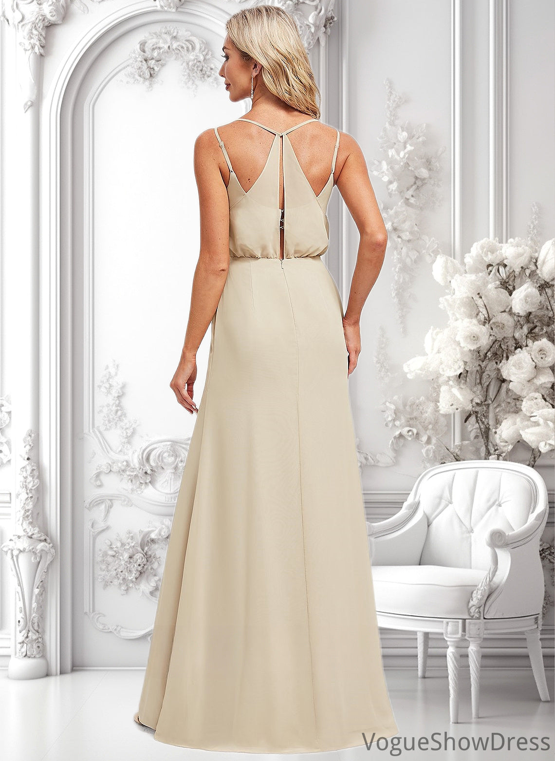 Paloma A-line V-Neck Floor-Length Chiffon Bridesmaid Dress DLP0025790