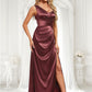 Lesly A-line Asymmetrical Floor-Length Stretch Satin Bridesmaid Dress DLP0025828