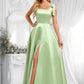 Rosalyn A-line Square Floor-Length Satin Bridesmaid Dress With Bow DLP0025778