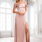 Vicky A-line Cold Shoulder Floor-Length Stretch Satin Bridesmaid Dress DLP0025747