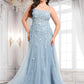 Angelica Trumpet/Mermaid Straight Sweep Train Tulle Prom Dresses With Flower DLP0025866