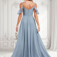 Sophie A-line Cold Shoulder Floor-Length Chiffon Bridesmaid Dress With Ruffle DLP0025797