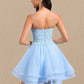 Alexis A-line V-Neck Short Lace Tulle Homecoming Dress With Rhinestone Sequins DLP0025658