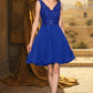 Helen A-line V-Neck Knee-Length Chiffon Lace Homecoming Dress DLP0020589