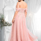 Talia A-line Sweetheart Off the Shoulder Floor-Length Tulle Floral Lace Prom Dresses With Appliques Lace DLP0025870