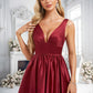 Quinn A-line V-Neck Floor-Length Satin Bridesmaid Dress DLP0025775