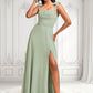 Samantha A-line Cowl Floor-Length Chiffon Bridesmaid Dress With Bow DLP0025738