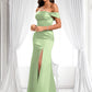 Stephanie Trumpet/Mermaid Off the Shoulder Square Floor-Length Satin Prom Dresses With Ruffle DLP0025883