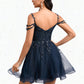 Jordyn A-line V-Neck Short Tulle Lace Homecoming Dress With Sequins DLP0025642