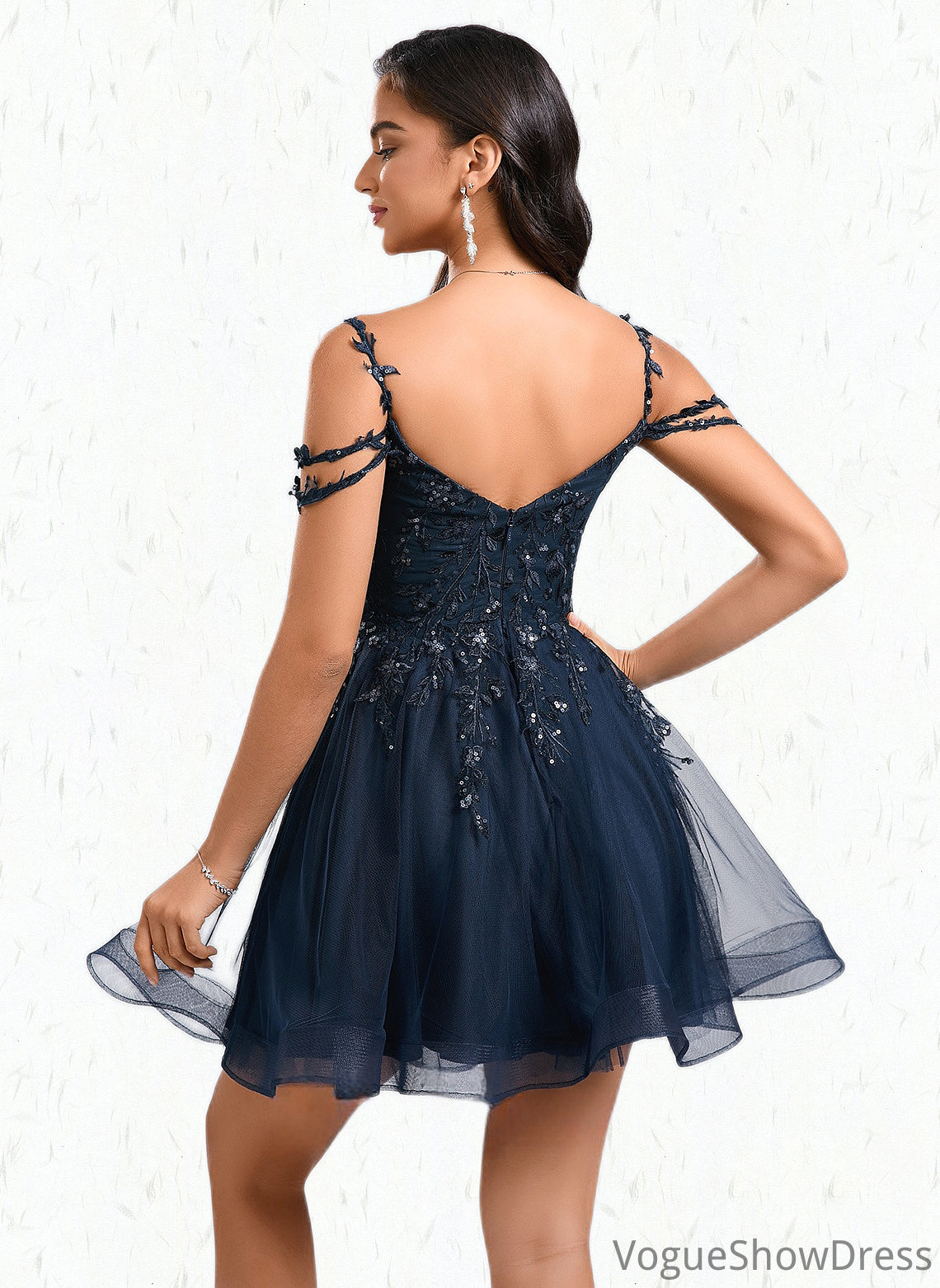 Jordyn A-line V-Neck Short Tulle Lace Homecoming Dress With Sequins DLP0025642