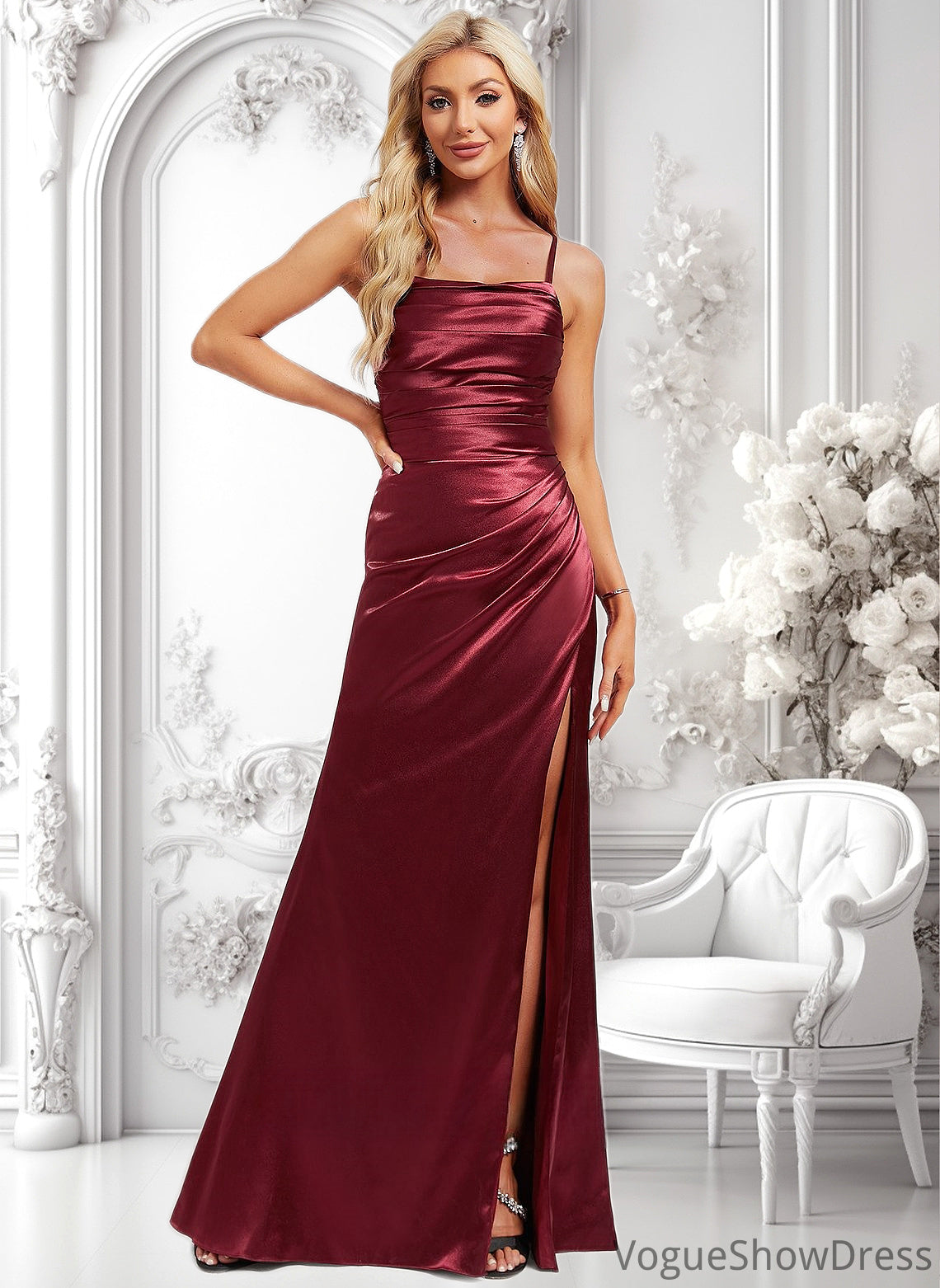 Ariana Trumpet/Mermaid Square Floor-Length Stretch Satin Prom Dresses With Ruffle DLP0025875