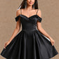 Kamari A-line Off the Shoulder Short Satin Homecoming Dress DLP0025704