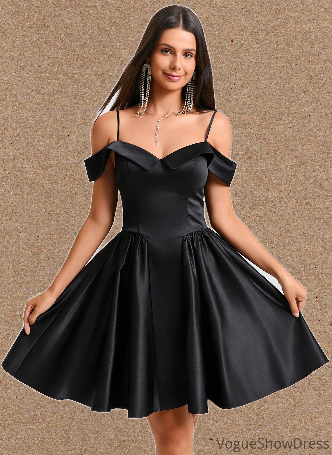 Kamari A-line Off the Shoulder Short Satin Homecoming Dress DLP0025704