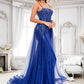 Frances Trumpet/Mermaid Straight Sweep Train Tulle Sequin Prom Dresses With Sequins Appliques Lace DLP0025857