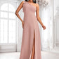 Ashly A-line One Shoulder Floor-Length Chiffon Bridesmaid Dress With Bow DLP0025748