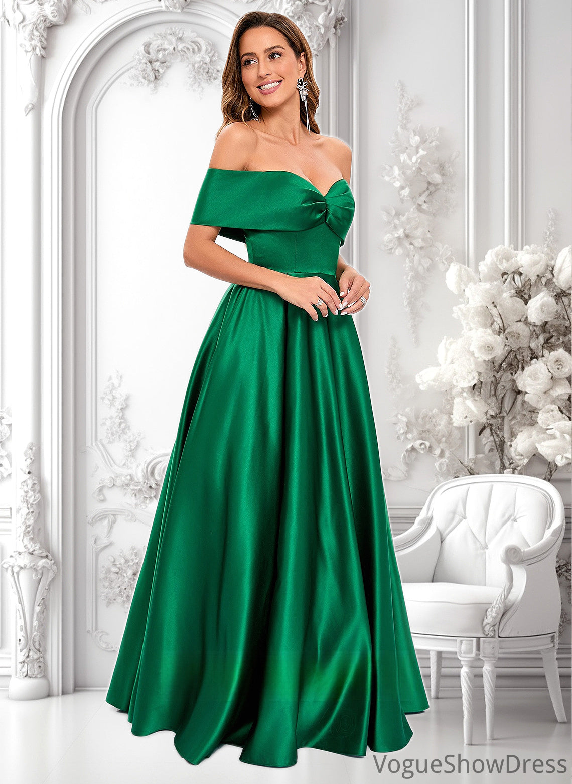 Janiyah Ball-Gown/Princess Off the Shoulder Floor-Length Satin Prom Dresses DLP0025871