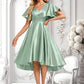 Tina A-line V-Neck Asymmetrical Stretch Satin Bridesmaid Dress With Ruffle DLP0025772