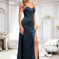 Shiloh A-line V-Neck Floor-Length Stretch Satin Bridesmaid Dress DLP0025734